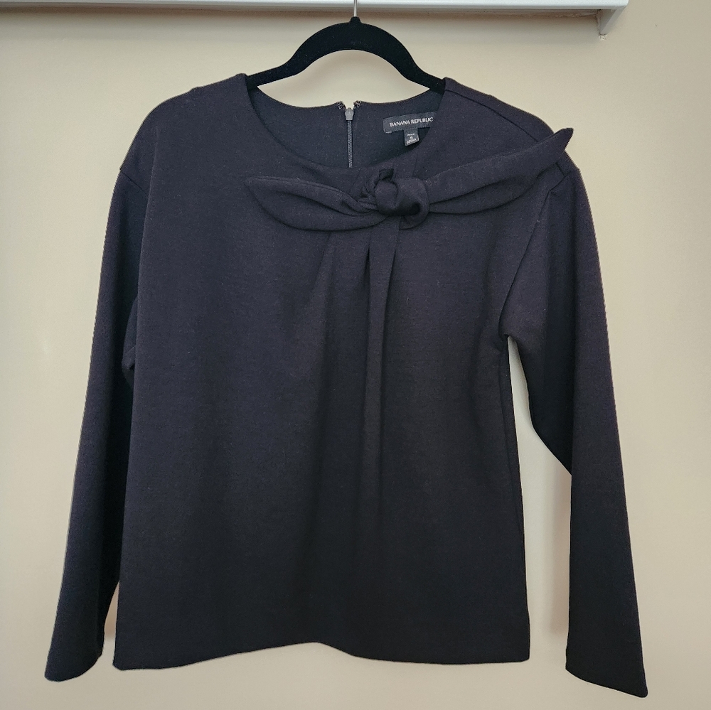 Banana Republic Front Bow Long Sleeve Top ~BLACK ~SP